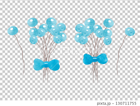 Fantasy bouquets with blue ribbon. Isolated watercolor illustrations for your design 130711755