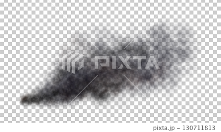 Thick black exhaust smoke cloud trail isolated from aircraft or vehicle with combustion engine Thick black exhaust smoke cloud trail isolated from aircraft or vehicle with combustion engine 130711813