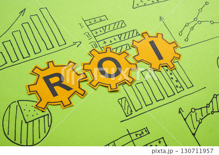 ROI Return on Investment abbreviation and charts. Financial performance. 130711957