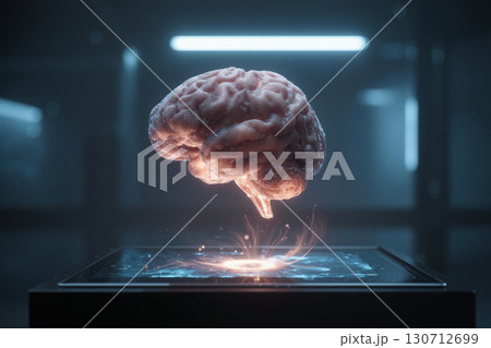 Human brain hologram floats above a glowing...のイラスト素材 [130712699] - PIXTA