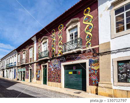 Traditional old Portuguese houses at Rua Filipe Alistao street in old town of Faro, Algarve, Portugal 130712797