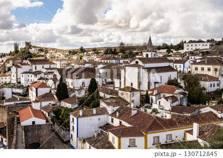 View of Obidos with renaissance Church of Saint Mary, Santa Maria at Obidos, Portugal View of Obidos with renaissance Church of Saint Mary, Santa Maria at Obidos, Portugal 130712845