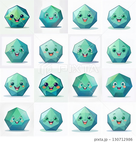 Flat art of a simple geometric Heptagon with a smiling face, minimalism style, clean lines, white background. Generative AI. 130712986