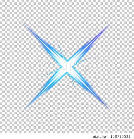 Blue X-shaped luminous light effect placed on a transparent background Blue X-shaped luminous light effect placed on a transparent background 130713521