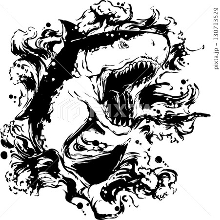 鮫の墨絵イラスト 130713529