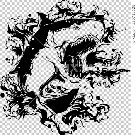 鮫の墨絵イラスト 130713529