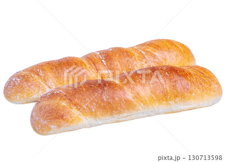 Two wheat baguettes isolate on white background. 130713598