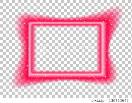 Single red neon rectangular frame with shiny highlights and blurred glow. Empty vector festive border on transparent background. 130713642