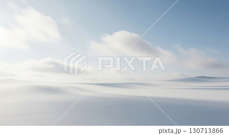 Arctic Landscape of Snowscape Under Blue Sky with White Clouds and Hazy Horizon 130713866