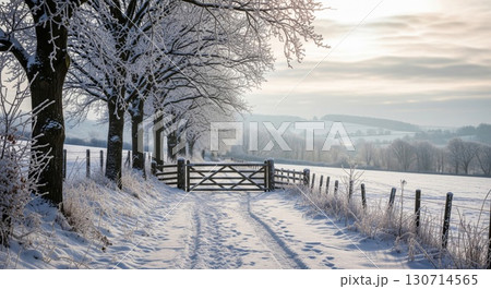 Winter Wonderland Scene with Snow Covered Trees and Field on a Sunny Day Winter Wonderland Scene with Snow Covered Trees and Field on a Sunny Day 130714565