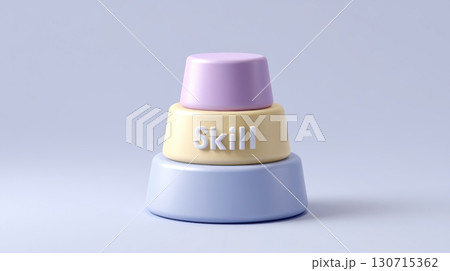 Upskilling and Reskilling in Learning and Development concept, Stacked pastel blocks with skill text on light background for concept 130715362