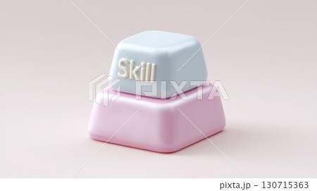 Upskilling and Reskilling in Learning and Development concept, Skill keycap on pastel pink and blue blocks representing learning and development 130715363