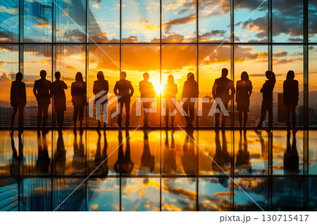 大きな窓から未来を見据えるビジネスパーソン 130715417