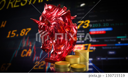 The Red Horse Bust and coins for Business concept 3d Rendering. 130715519