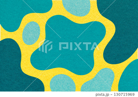 Abstract teal, turquoise and yellow background with amorphous shapes and spots, paper texture in flat organic design 130715969