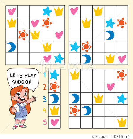 Sudoku for kids. Set of picture sudoku puzzles. IQ test 130716154