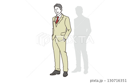スーツを着て立つイケてる中高年男性の全身イラスト素材 130716351