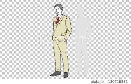 スーツを着て立つイケてる中高年男性の全身イラスト素材 130716351