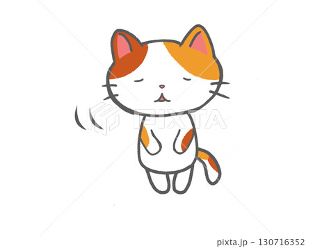 ペコリと頭を下げる三毛猫のかわいいイラスト 130716352
