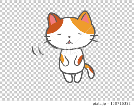ペコリと頭を下げる三毛猫のかわいいイラスト 130716352