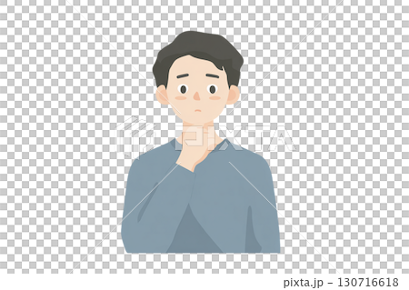 Watercolor-style male illustration, thinking pose, doubts and worries, PNG cutout 130716618