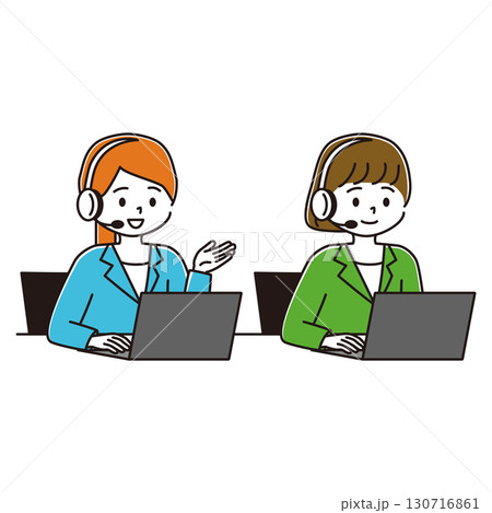 コールセンターの女性2人のイラスト 130716861