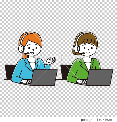 コールセンターの女性2人のイラスト 130716861