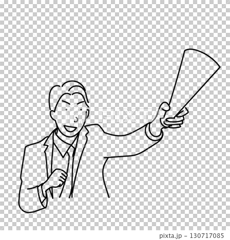 Stock Illustration: Line drawing of a businessman cheering with a megaphone 130717085