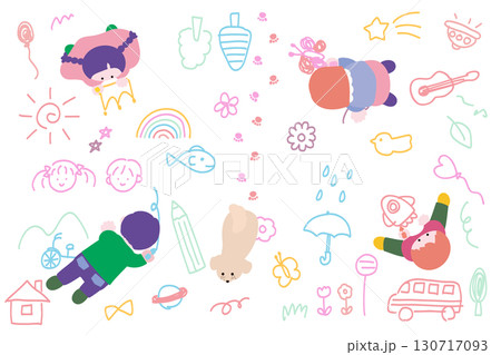 落書きをしている子どもたちのポップな俯瞰図 落書きをしている子どもたちのポップな俯瞰図 130717093