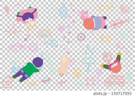 落書きをしている子どもたちのポップな俯瞰図 落書きをしている子どもたちのポップな俯瞰図 130717093