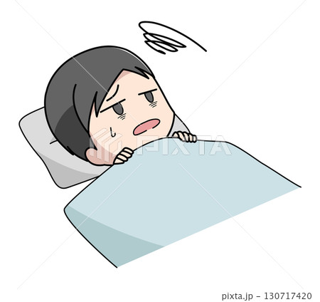 布団に入っても眠れない男性のイラスト 130717420