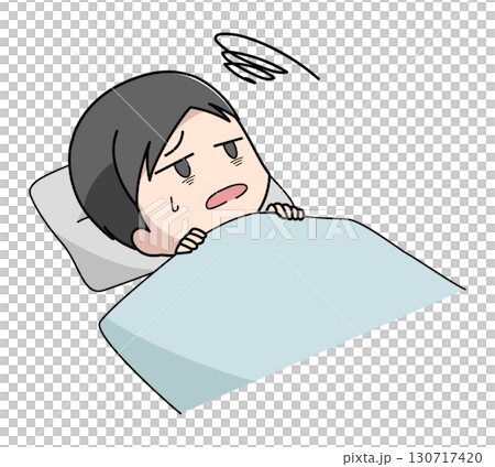 布団に入っても眠れない男性のイラスト 130717420