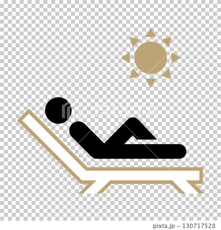 一個人在日光浴床上享受日光浴的剪影插圖 | 平面圖標代表暑假、度假村、海灘和旅行 一個人在日光浴床上享受日光浴的剪影插圖 | 平面圖標代表暑假、度假村、海灘和旅行 130717528