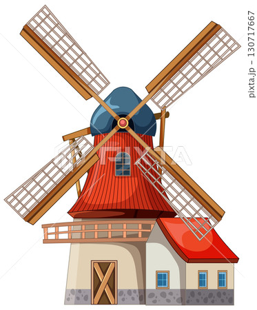 Traditional Dutch Windmill with Red Roof Vector Illustration Traditional Dutch Windmill with Red Roof Vector Illustration 130717667