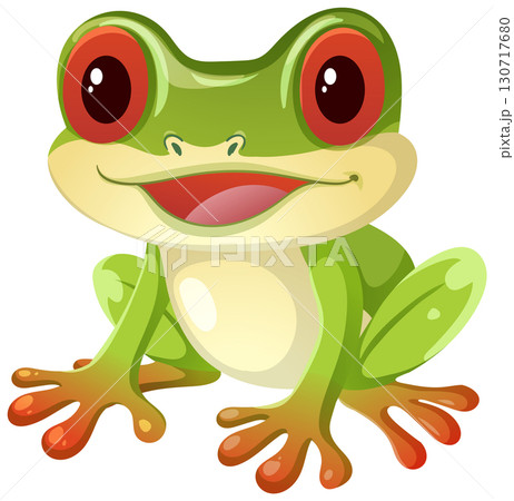 Smiling Cartoon Red-Eyed Tree Frog Sitting Forward Smiling Cartoon Red-Eyed Tree Frog Sitting Forward 130717680