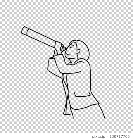 イラスト素材: 望遠鏡で未来を見通す女性ビジネスパーソンの線画イラスト イラスト素材: 望遠鏡で未来を見通す女性ビジネスパーソンの線画イラスト 130717706