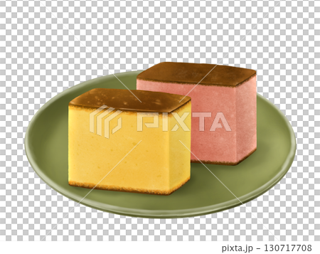 お皿にのった長崎カステラ、いちごカステライラスト 130717708