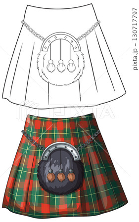Scottish Tartan Kilt with Sporran Vector Illustration 130717797