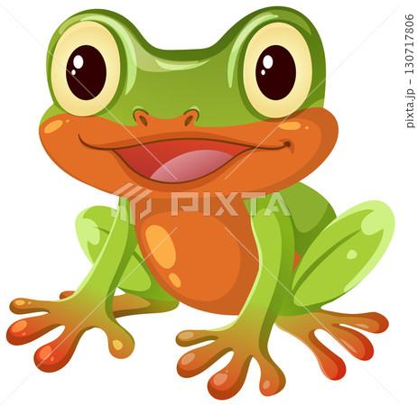 Smiling Cartoon Tree Frog Sitting on White Background 130717806