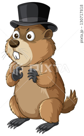 Cartoon Groundhog Wearing Top Hat Standing Upright Cartoon Groundhog Wearing Top Hat Standing Upright 130717818