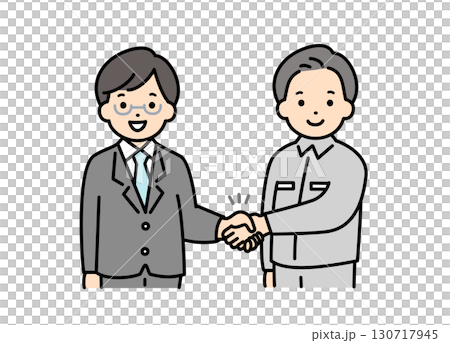 Illustration material of a male office worker and worker shaking hands Illustration material of a male office worker and worker shaking hands 130717945