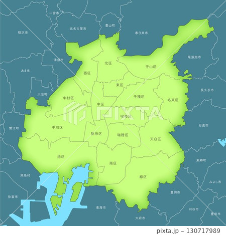 日本の愛知県の名古屋市の地図。名古屋市内の区の紹介。周辺地図あり。 日本の愛知県の名古屋市の地図。名古屋市内の区の紹介。周辺地図あり。 130717989