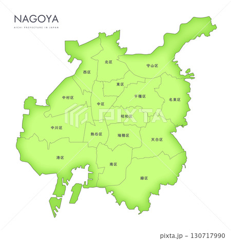 日本の愛知県の名古屋市の地図。名古屋市内の区の紹介。周辺地図なし。 130717990