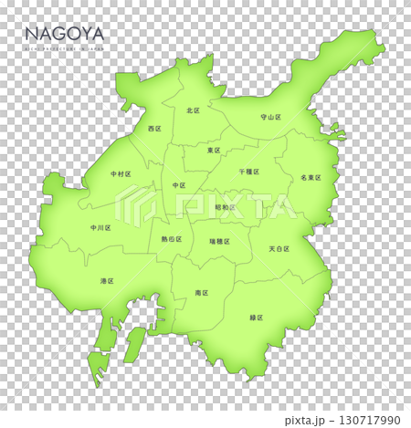 日本の愛知県の名古屋市の地図。名古屋市内の区の紹介。周辺地図なし。 130717990