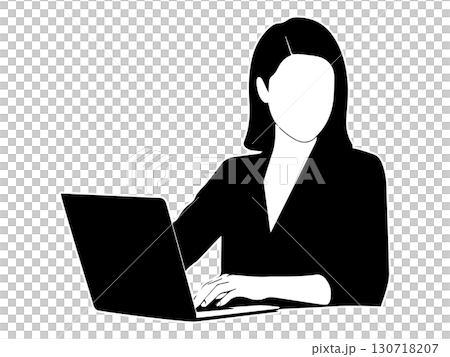 一位女士在筆記型電腦上工作的線條插圖 一位女士在筆記型電腦上工作的線條插圖 130718207