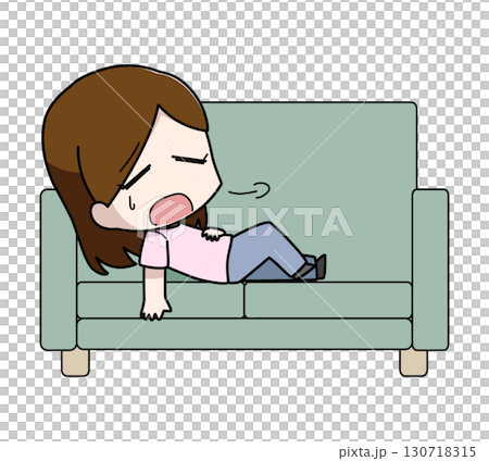 疲れてソファに横になる女性のイラスト 130718315