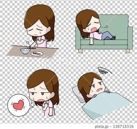 憂鬱症身體症狀插圖,4 幅,女性 憂鬱症身體症狀插圖,4 幅,女性 130718316