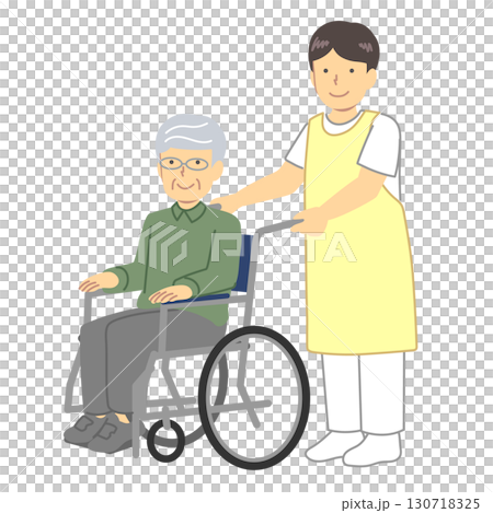 A caregiver assisting an elderly person in a wheelchair A caregiver assisting an elderly person in a wheelchair 130718325