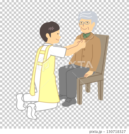 A caregiver assisting an elderly person with changing clothes A caregiver assisting an elderly person with changing clothes 130718327