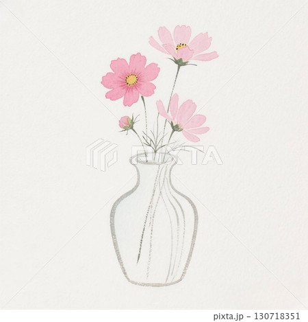イラスト素材：花瓶に活けたコスモス　水彩 130718351